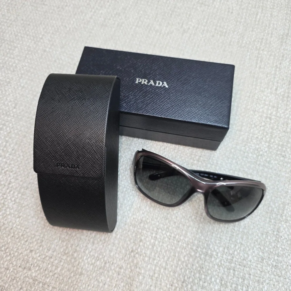 Prada SPR 15L Sunglasses Bronze Wrap Frame Grey Gradient Lens Italy 64-18-120